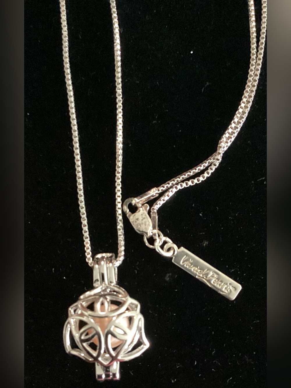Vantel Pearls Silver Filigree Harmony Locket Pink Pearl Necklace